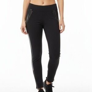 Athleta Siena Ankle Pants Faux Leather Black 6p Zipper Pockets Luxe Ponte Moto